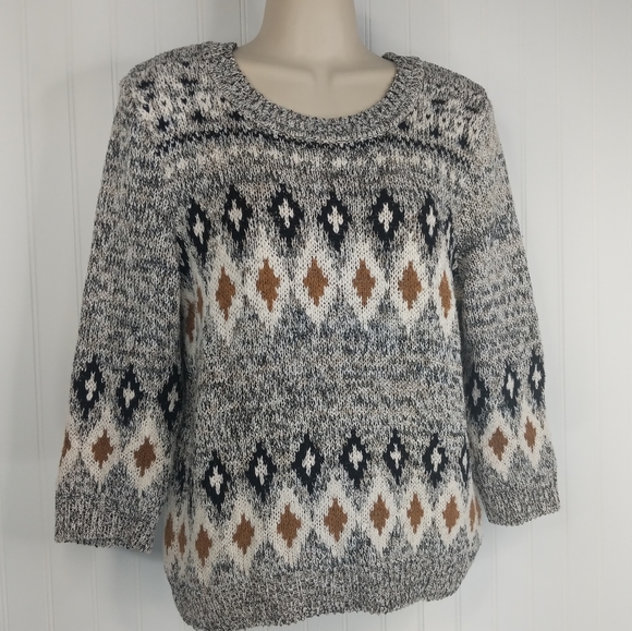 H&M Marled Tribal Print Chunky Boxy Sweater Sz M - Picture 2 of 11